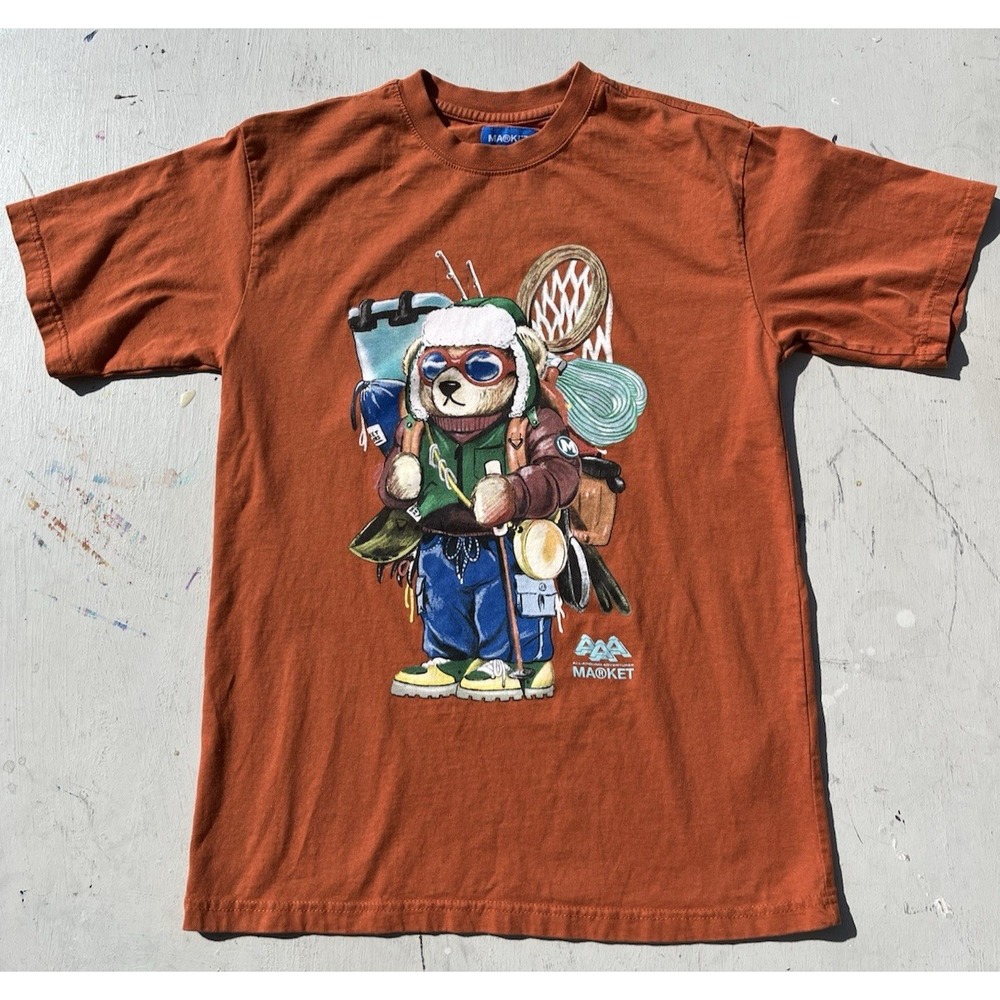 Men's Market T-Shirt Orange Polar Bear S Street City Nature Outdoor Streetwear